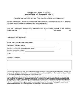 Fillable Online WITHDRAWAL FORM FACSIMILE Fax Email Print PdfFiller