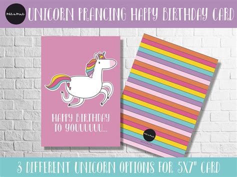 Unicorn Happy Birthday Card Printable Unicorn Birthday Card Bundle ...