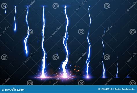 Lightning Animation Set with Sparks Stock Vector - Illustration of ...