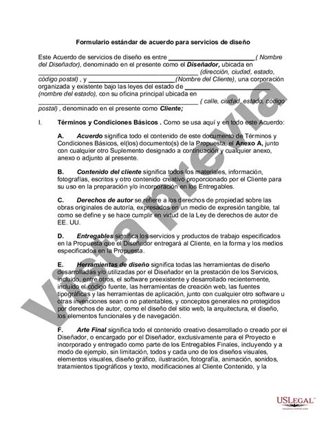 Alabama Formulario Estándar De Acuerdo Para Servicios De Diseño Formulario Diseño Us Legal Forms