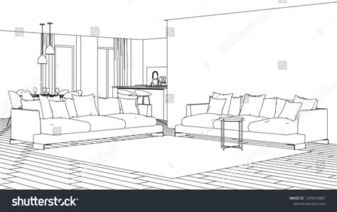 Modern House Interior Design Project Sketch Stock Illustration 1245070987