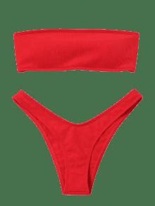 HOT 2019 High Cut Ribbed Bandeau Bikini Set In RED L ZAFUL