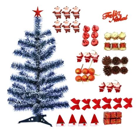 Kit Árvore De Natal Nevada 60cm 50 Galhos 54 Itens Decorada