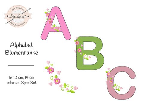 Stickzeit Alphabet Blumenranke Doodle Stickdatei