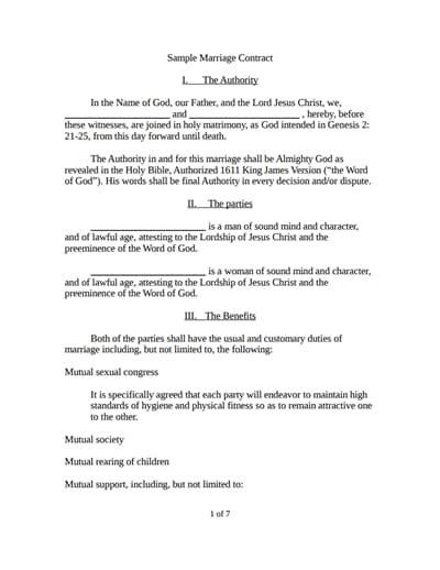 Marriage Contract Template Free Download Edit Fillcreate And Print