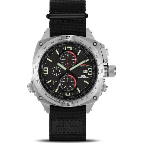 Mtm Special Ops Cobra 44 Watch Silver Titanium Black Nylon Black Sportique