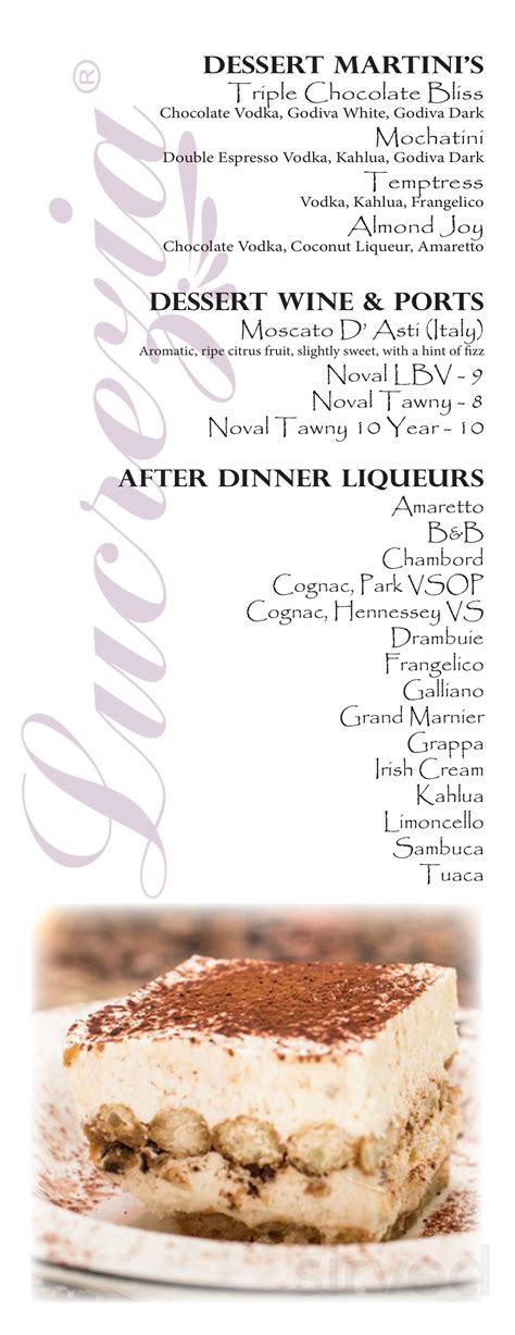 Menu - Culver IN's Lucrezia® Trattoria | Sirved