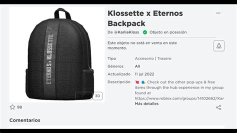 Consigue Mochila Klossette En Roblox Gratis Evento Roblox Fashion