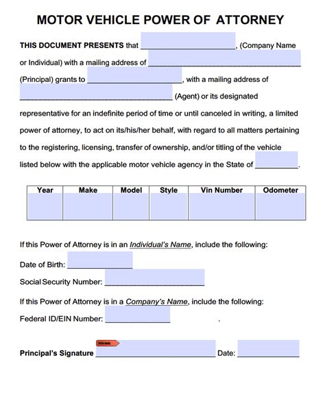 Motor Vehicle Power of Attorney Forms | PDF Templates - Power of ...