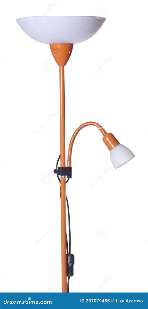 Orange Uplighter Torchiere Floor Lamp With Shade And Small Reading Light Isolated On White