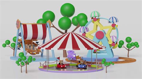 D Amusement Park Concept With Electric Bump Car Teddy Bear Viking