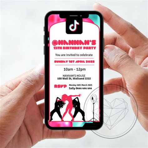 Tik Tok Dancers Birthday Party Smart Phone Invitation Tik Tok Theme Birthday Digital Invitation