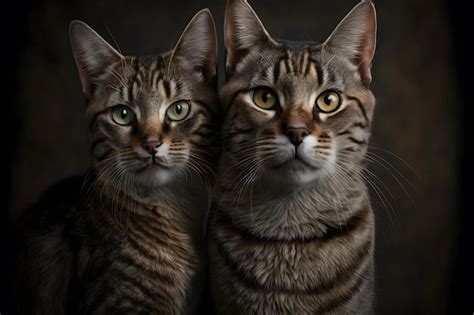 Premium Ai Image Portrait Of Two Domestic Cats With Tabby Fur Outdoors With Dark Background