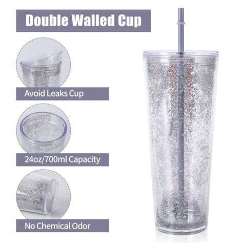 Vaso Fr O Reutilizable De Pl Stico De Doble Pared Y Pajita Vaso De