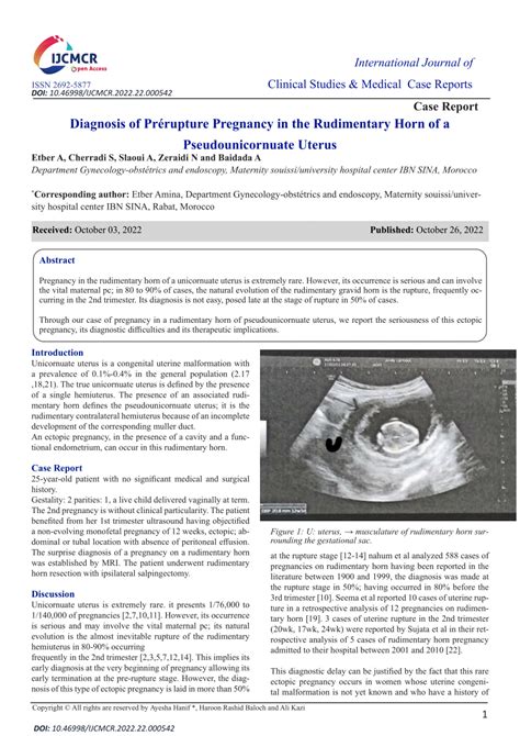 PDF Diagnosis of Prérupture Pregnancy in the Rudimentary Horn of a