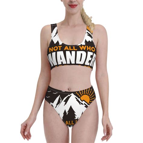 Adobk Not All Who Wander Are Lost Print Women High Waisted Bikini Set