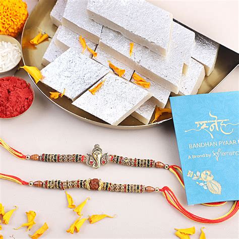 Buy Send Sneh Devotional Rakhi Set With Kaju Katli 200 Gm Online FNP