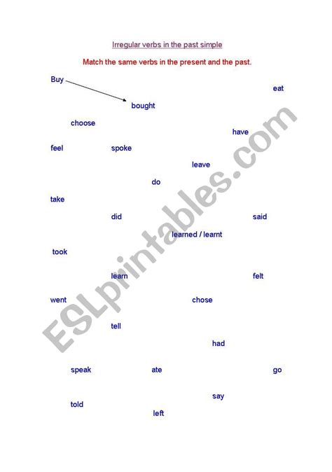 English Worksheets Past Simple Match Up