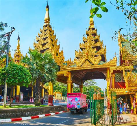 East Stairway Of Shwedagon Pagoda Yangon Myanmar Editorial Photo