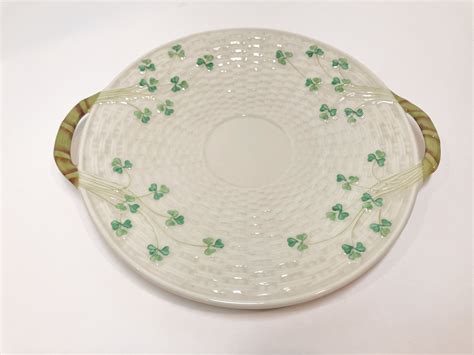 Green Mark Belleek Shamrock Ware Cake Plate Shamrock Tea Ware Bread