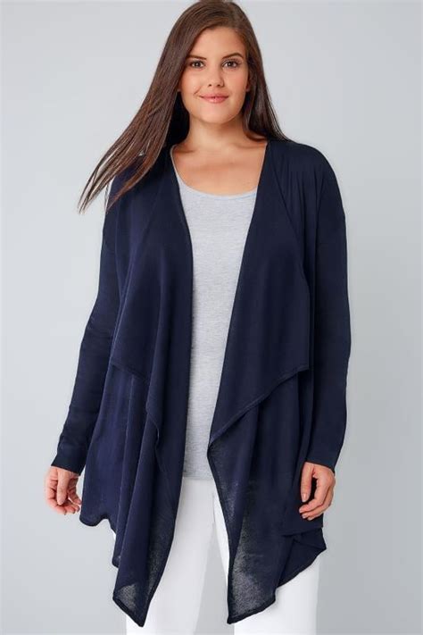 Navy Fine Knit Waterfall Cardigan Plus Size 16 To 36