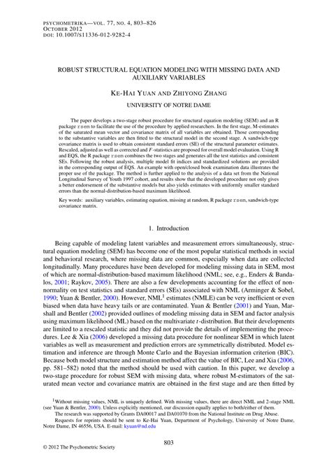 Pdf Robust Structural Equation Modeling With Missing Data And