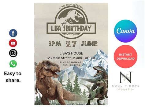 Jurassic World Birthday Invitation World Dinosaur Park Birthday Invitation Digital Editable