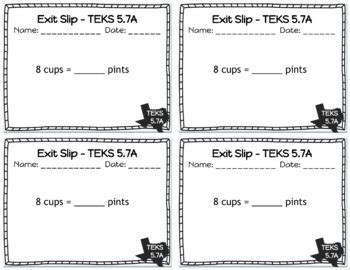 Teks Exit Slips Measurement Conversions By Educational Emporium