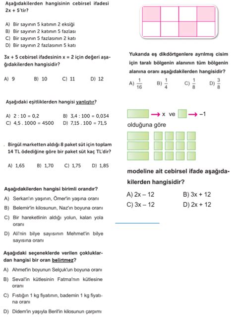 6 Sınıf Matematik 2 Dönem 1 Yazılı Soruları Soruları