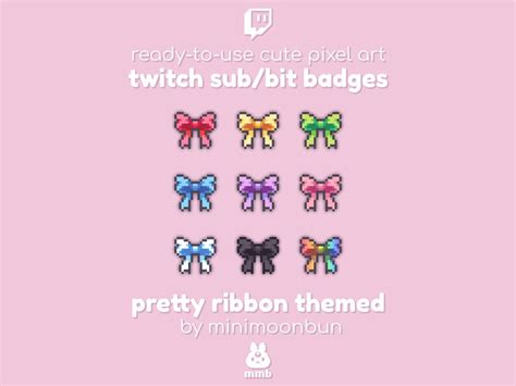 Pretty Ribbon Badges Cute Pixel Art Twitch Sub Bit Badges Etsy