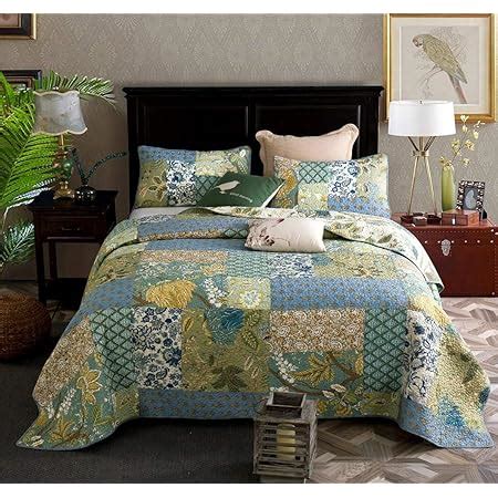 Qucover Patchwork Quilted Bedspread Double 100 Cotton Retro Chic