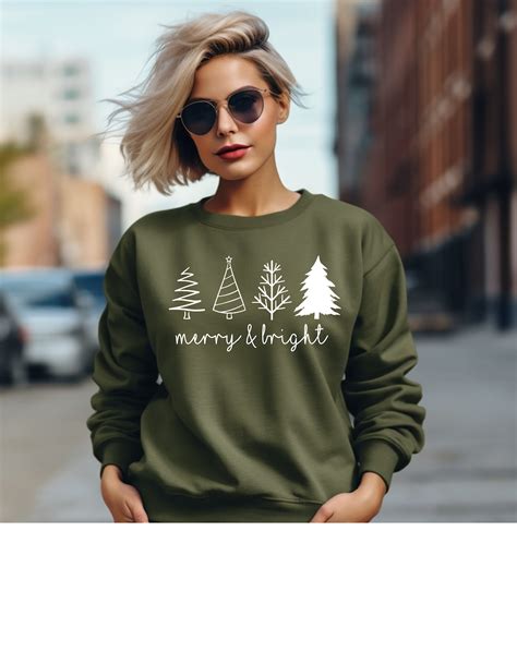 Merry Bright Christmas Trees Sweatshirt Christmas Sweatshirt