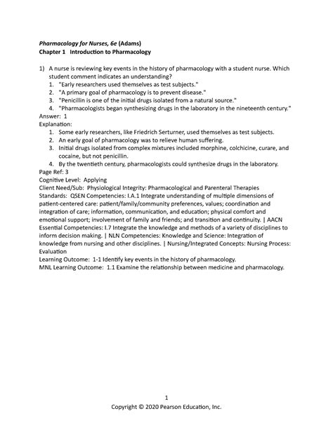 Pharmacology Ch 1 Introduction To Pharmacology Test Bank Pharmacology