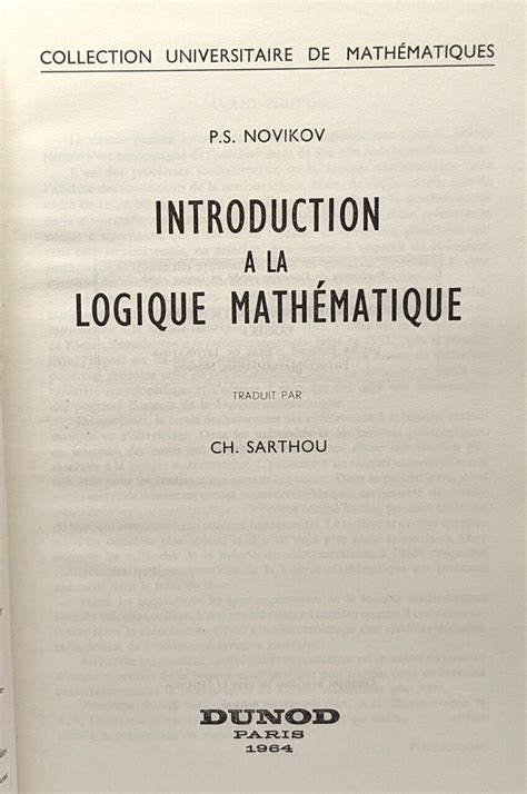 Introduction La Logique Math Matique Coll Universitaire De