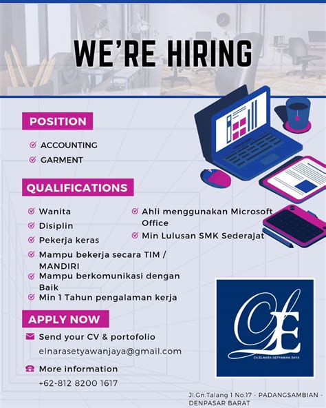 Lowongan Kerja Sebagai Accounting Dan Garment Untuk CV Elnara Setyawan