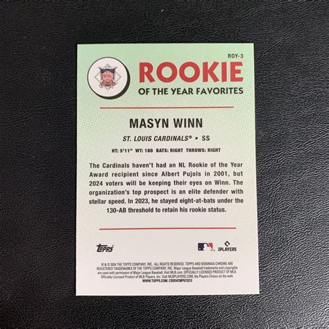 2024 Bowman Chrome MASYN WINN Rookie Of The Year Favorites RC ROY 3