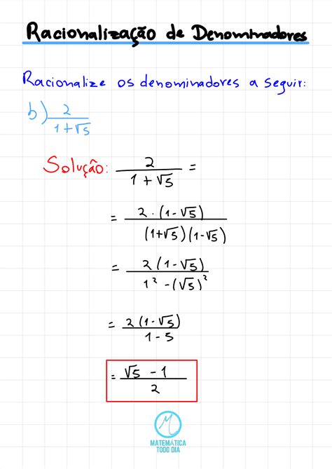 Exercicio Racionalização De Denominadores