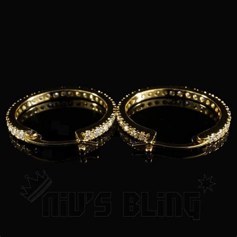 18k Gold Iced Hoop Earrings Nivs Bling