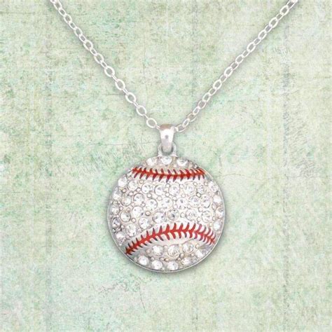 Rhinestone Baseball Necklace Baseball Necklace Cute Necklace Jewelry