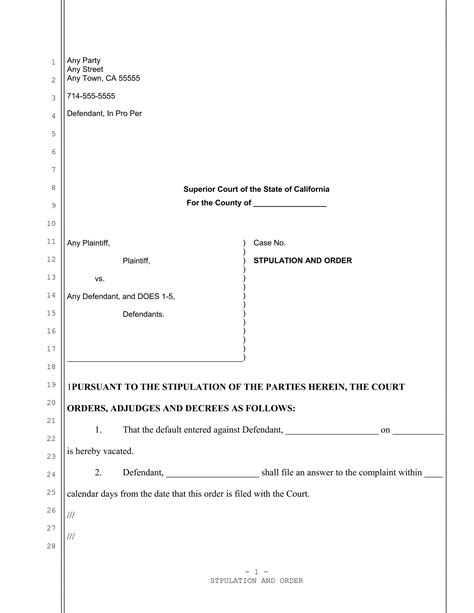 Sample Stipulation And Order For California Pdf