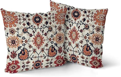 Boho Floral Pillow Covers 18x18 Inch Set Of 2 Burnt Orange Bohemian