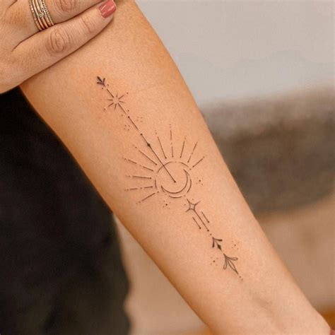 Fine Line Ornamental Sun And Moon Tattoo On The Inner Sun Tattoos