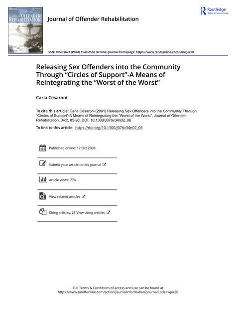 PDF Releasing Sex Offenders Into The Community Through Circles Of Support A Means Of