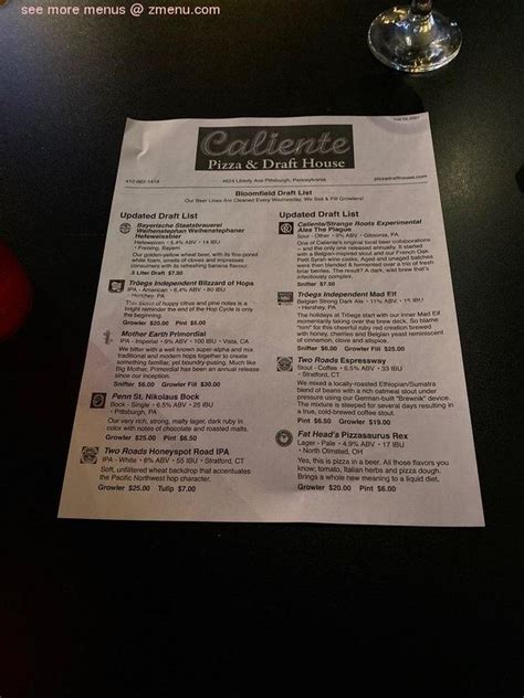 Online Menu Of Caliente Pizza Drafthouse Restaurant Pittsburgh