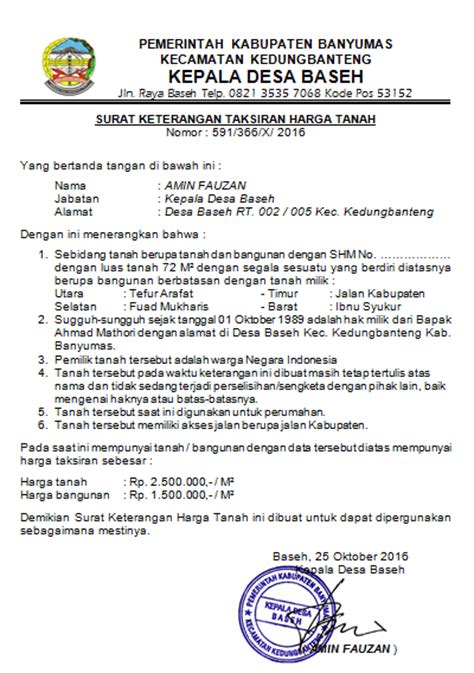 Surat Keterangan Tanah Contoh Surat