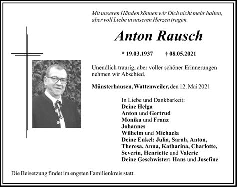 Traueranzeigen Von Anton Rausch Allg Uer Zeitung