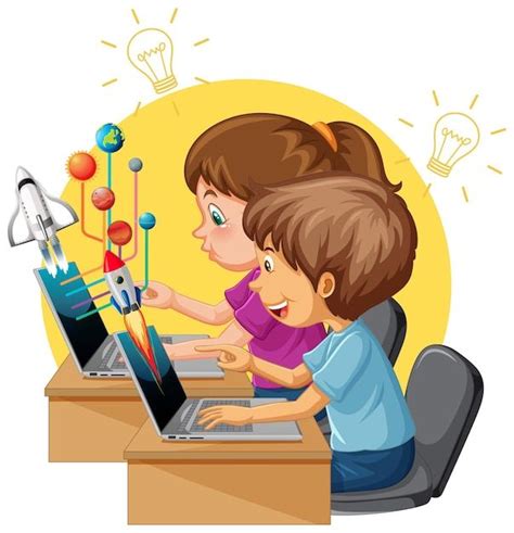 Free Vector Kids Using Laptop With Education Icons Kids Computer