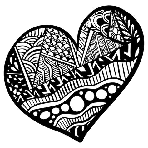 Vettore Disegnato A Mano Cuori Neri In Stile Zentangle Zen Doodle