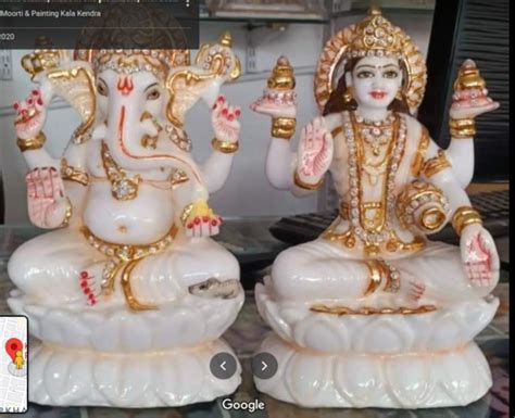 Painted Hindu Marble Laxmi Ganesh Statues For Worship Size 3 3 Feet