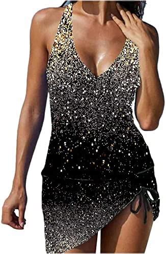 Damen Zweiteilig Badeanzug Push Up Bademoden Bauchweg Tankini Set Mit Hot Pants Drucken